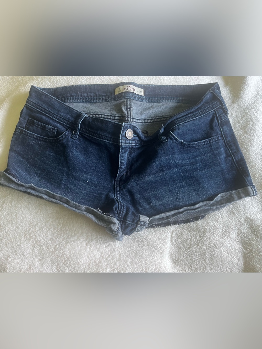 Hollister Low Rise Dark Wash Jean Shorts. Waist 30/Size 11.